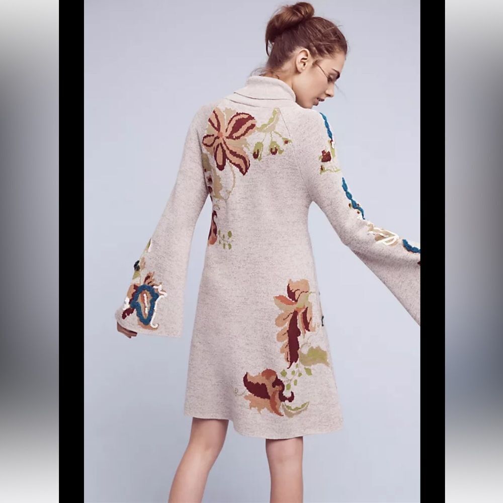 Anthropologie knitted and knotted petals swing dress sweater dress embroidered - Picture 3 of 12